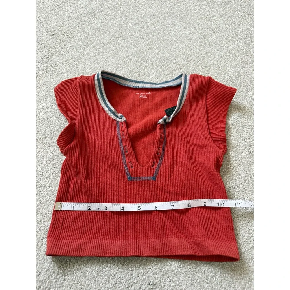 Out From Under Sporty Ribbed Crop Top Size XS/S Red Deep V-Neck